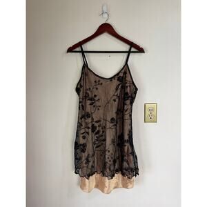 Vintage Y2K 90s LA Intimates Black Gold/ Tan Layered Mesh Tank Top Lingerie Slip